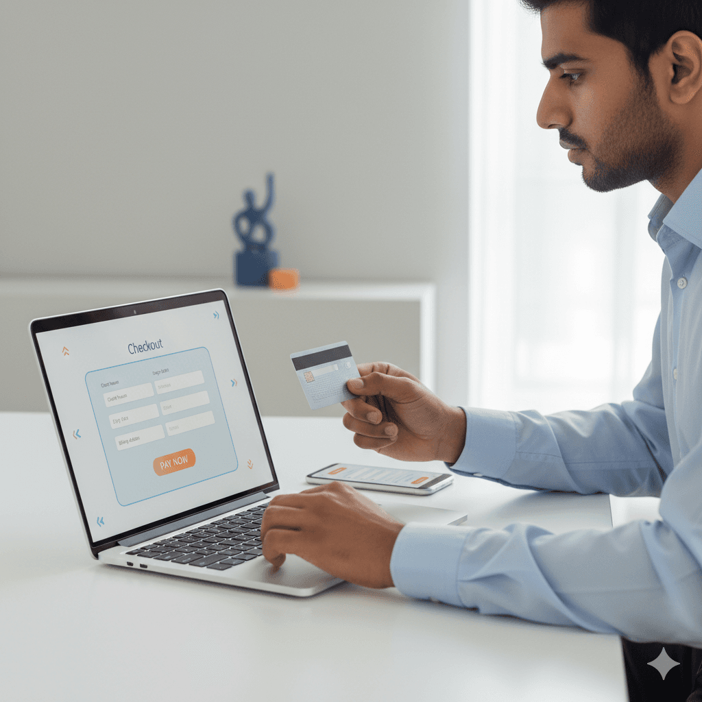 Customer paying online using credit and debit cards